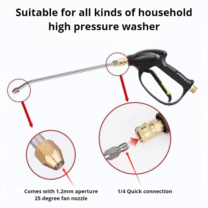 Color: Pink - 25?°/90?°/U High Pressure Washer Extension Wand With 1/4 Quick Connector Lance Spear With CurvedHead Rod Cleaning Tool for car