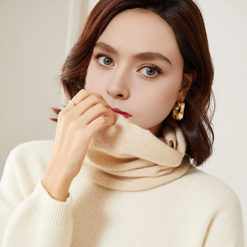 Color: camel, Size: One Size - 100% Merio Wool Neck Warmer Women Winter Warm Fashion Hollow Out Cover Tube Scarf Ear Face Mask False Collar Autumn Headband