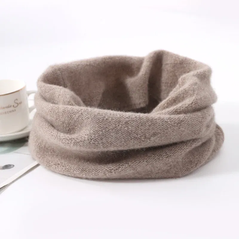 Color: camel, Size: One Size - 100% Merio Wool Neck Warmer Women Winter Warm Fashion Hollow Out Cover Tube Scarf Ear Face Mask False Collar Autumn Headband