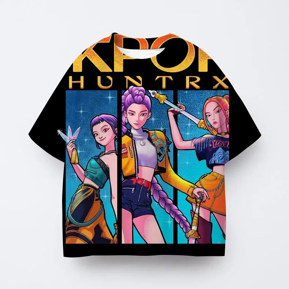Color: Beige, Kid Size: 4 - T-shirt anime Kpop witch hunting group 3D printing children's T-shirt fashion casual cartoon T-shirt girls' children's clothing