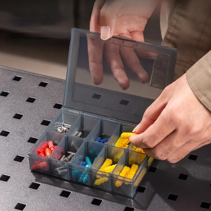 Color: Red - 1Pcs Multi-lattice Slots Tool Case Storage Boxes Adjustable Transparent Tool Box Screw Craft Jewelry Accessories Organizer Box