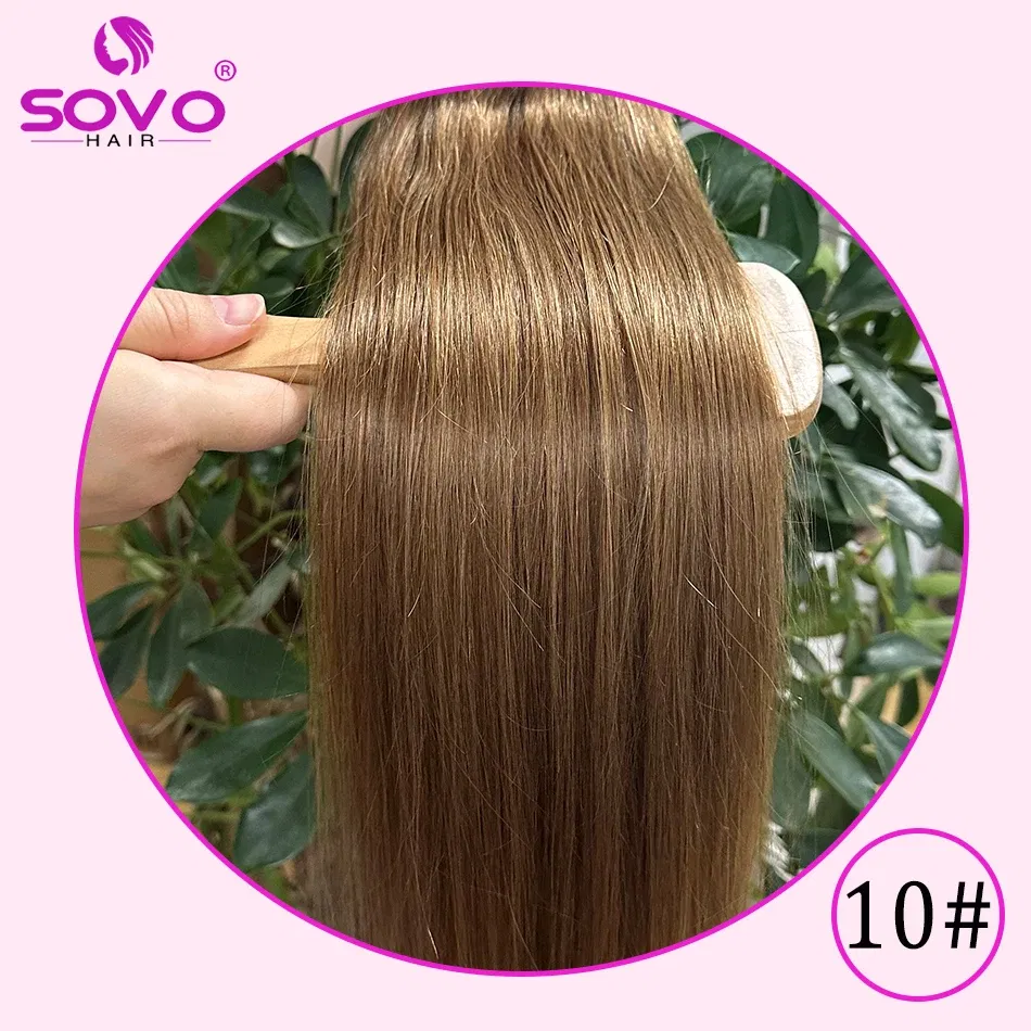 Color: #8, Length: 8inches - SOVO Clip In Hair Extensions Human Hair 3 Pieces Bone Straight Clip Ins Hair Extension 60-90G Real Natural European Hair 12-26"
