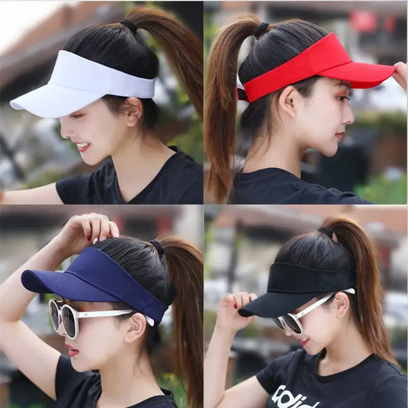 Color: WHITE - Sun Hat Women Baseball Cap Summer White Sun-Proof Caps Empty Top Visors Seaside Outdoor Sport Tennis Golf Hat