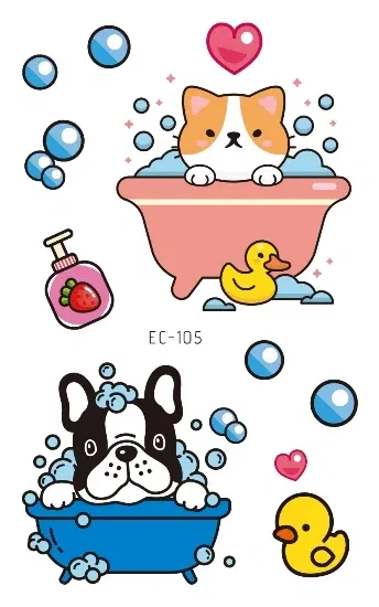 Color: light yellow - Cartoon Animal Waterproof Temporary Tattoo Cute Pet Cats and Dogs Tattoo Stickers Children Boy Girl Fake Body Art Flash Tatoo
