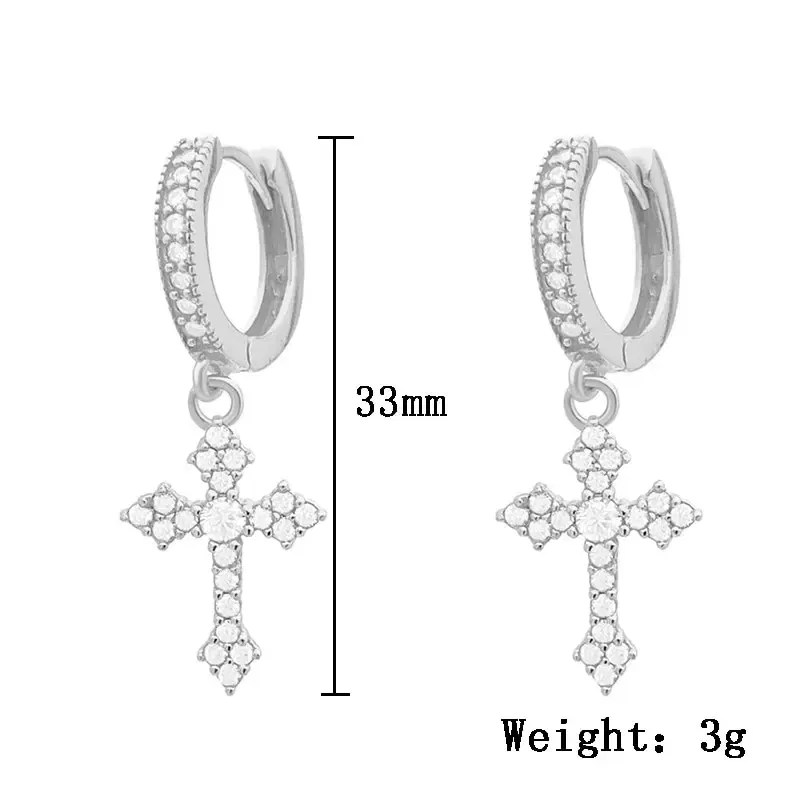 Metal Color: SILVER PLATED - Classic Cross Point-Drill Crystal Replaceable Exquisite White Color Earrings For Women Men Hiphop Party Jewelry Gifts