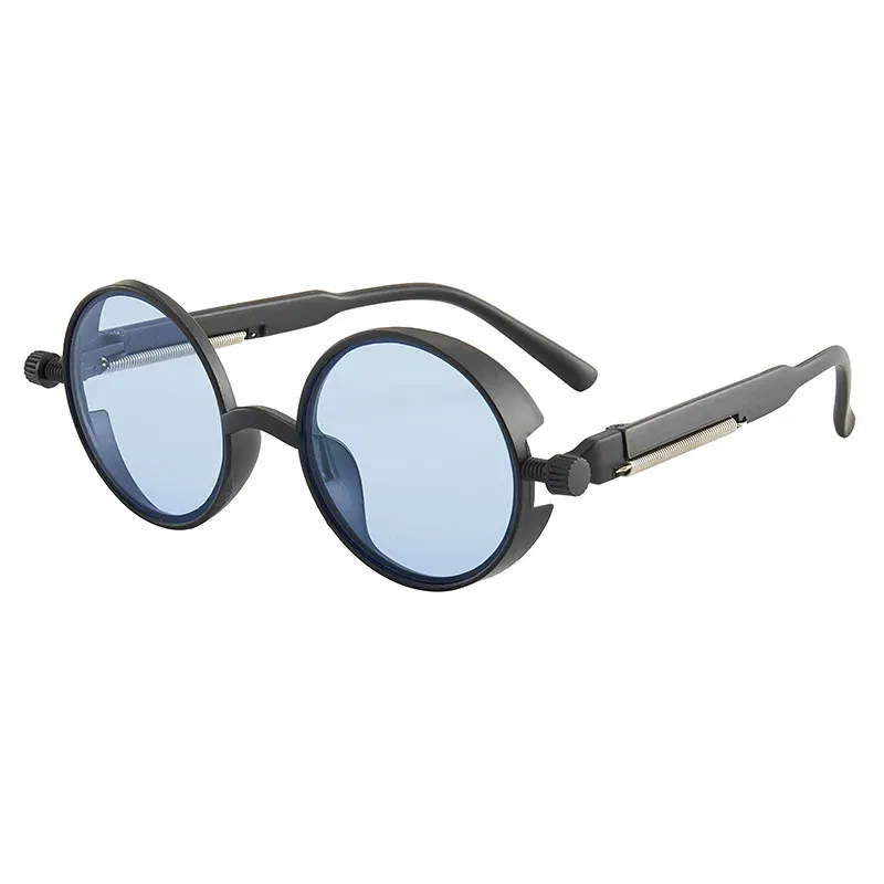 Lenses Color: Pink - Classic Gothic Steampunk Sunglasses Luxury Brand Designer High Quality Men and Women Retro Round Pc Frame Sunglasses
