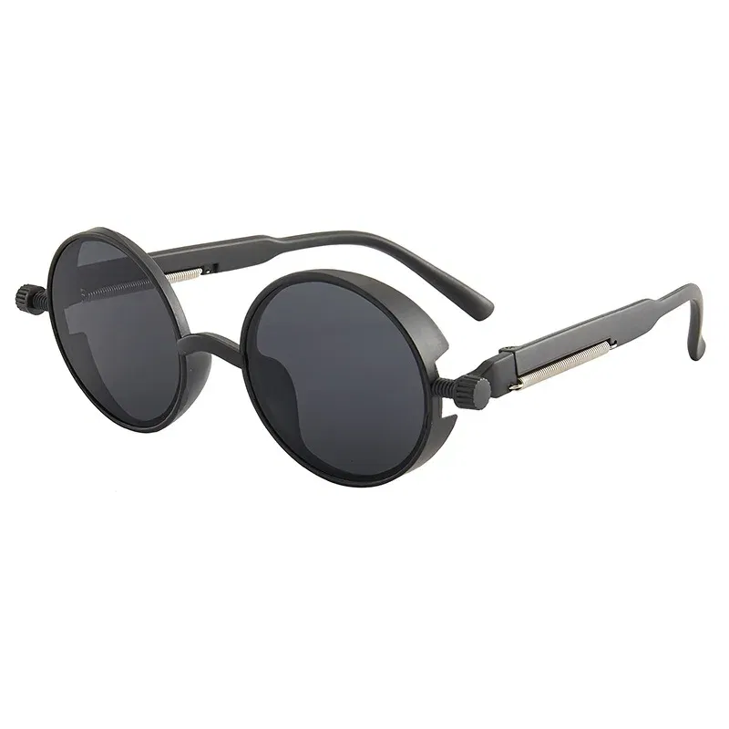 Lenses Color: Pink - Classic Gothic Steampunk Sunglasses Luxury Brand Designer High Quality Men and Women Retro Round Pc Frame Sunglasses