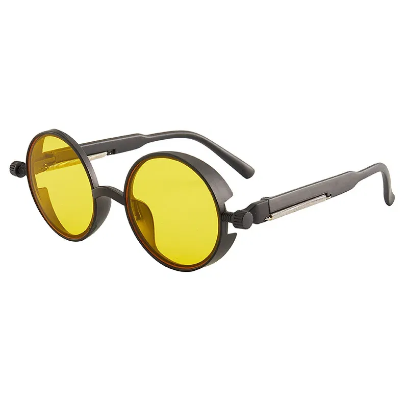 Lenses Color: Pink - Classic Gothic Steampunk Sunglasses Luxury Brand Designer High Quality Men and Women Retro Round Pc Frame Sunglasses