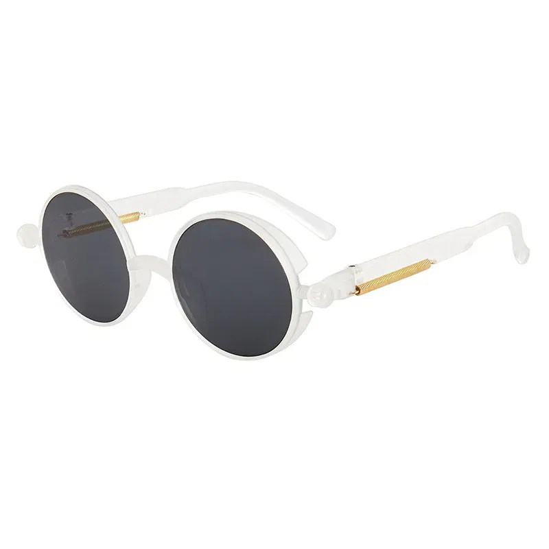 Lenses Color: Pink - Classic Gothic Steampunk Sunglasses Luxury Brand Designer High Quality Men and Women Retro Round Pc Frame Sunglasses