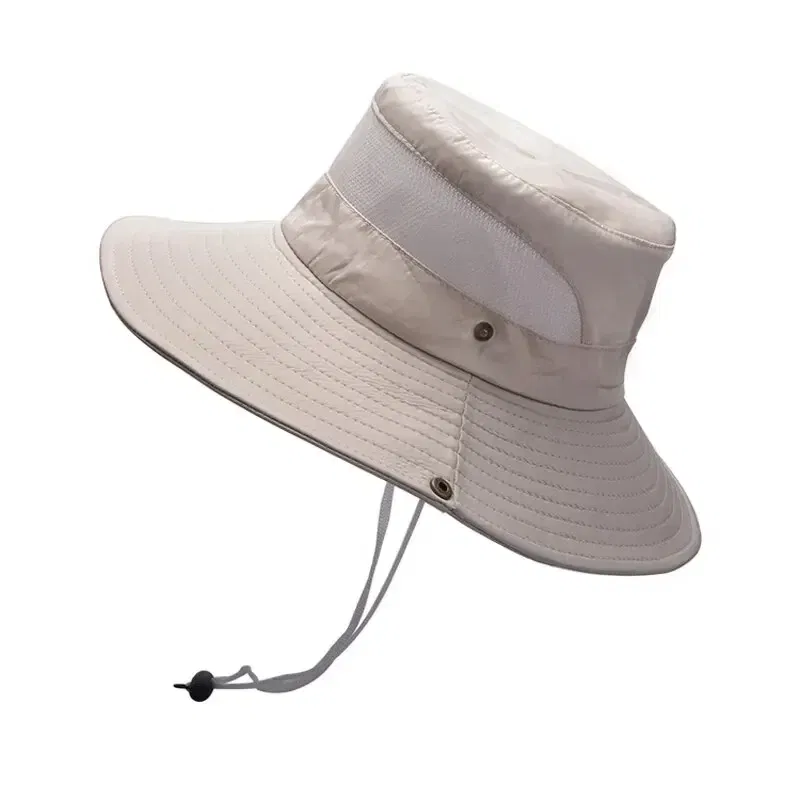 Color: Beige, Size: One Size - 100% Polyester New Summer Breathable Fisherman Hat Outdoor Mountaineering Hat Big Eaf Sunshade Hat Benni Hat