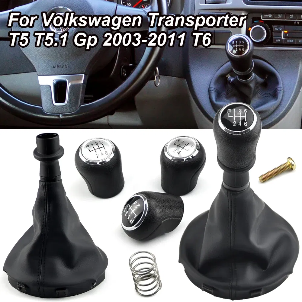 Color Name: Red - For VW Transporter Multivan Caravelle T5 2003 2004 2005 2006 2007 2008 2009 2010 Car 6 Speed Gear Stick Shift Knob Leather Boot