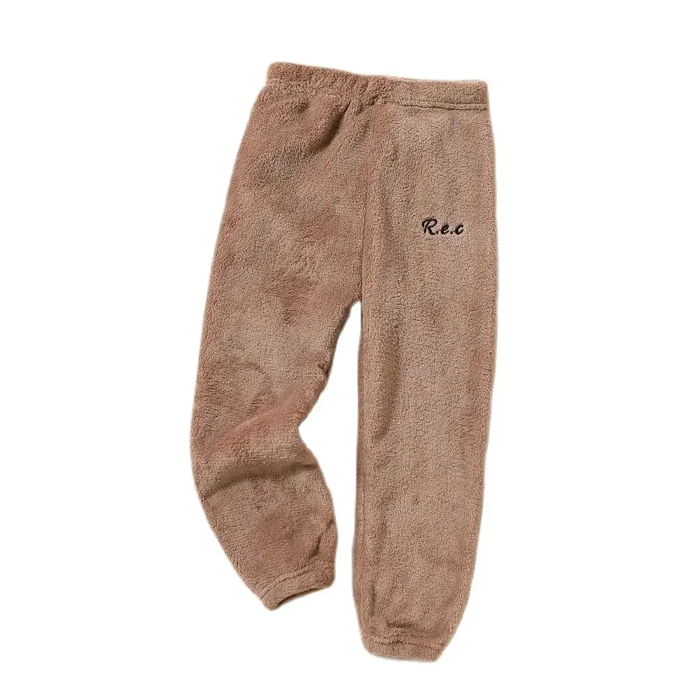 Color: SKY BLUE, Kid Size: 4T - Children Thicken Fleece Pants Boys and Girls Solid Letter Embroidery Sports Casual Kids Clothes Warm Leggings Clothing Winter