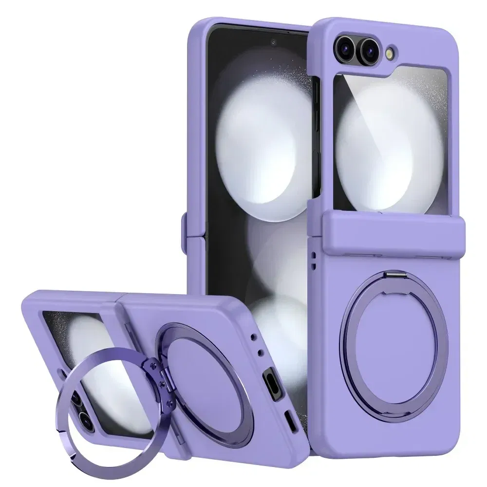 Color: Lavender, Material: CANVAS - For Samsung Galaxy Z Flip 3 5 4 6 Magsafe Case Wireless Charging Hinge All-inclusive Flip Shockproof Hard Magnetic Holder Cover