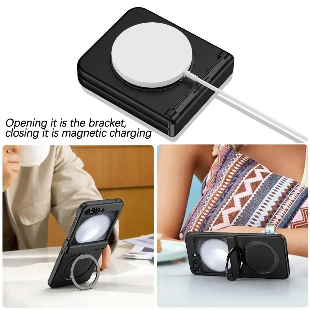 Color: Lavender, Material: CANVAS - For Samsung Galaxy Z Flip 3 5 4 6 Magsafe Case Wireless Charging Hinge All-inclusive Flip Shockproof Hard Magnetic Holder Cover