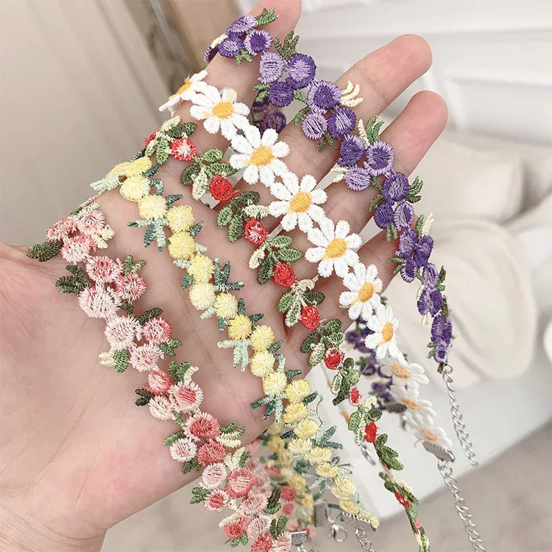 Metal Color: Steel color - New Sweet Flowers Lace Necklace Choker for Women Girls Good Quality Embroidery Fashion Romantic Design Accessory Jewelry