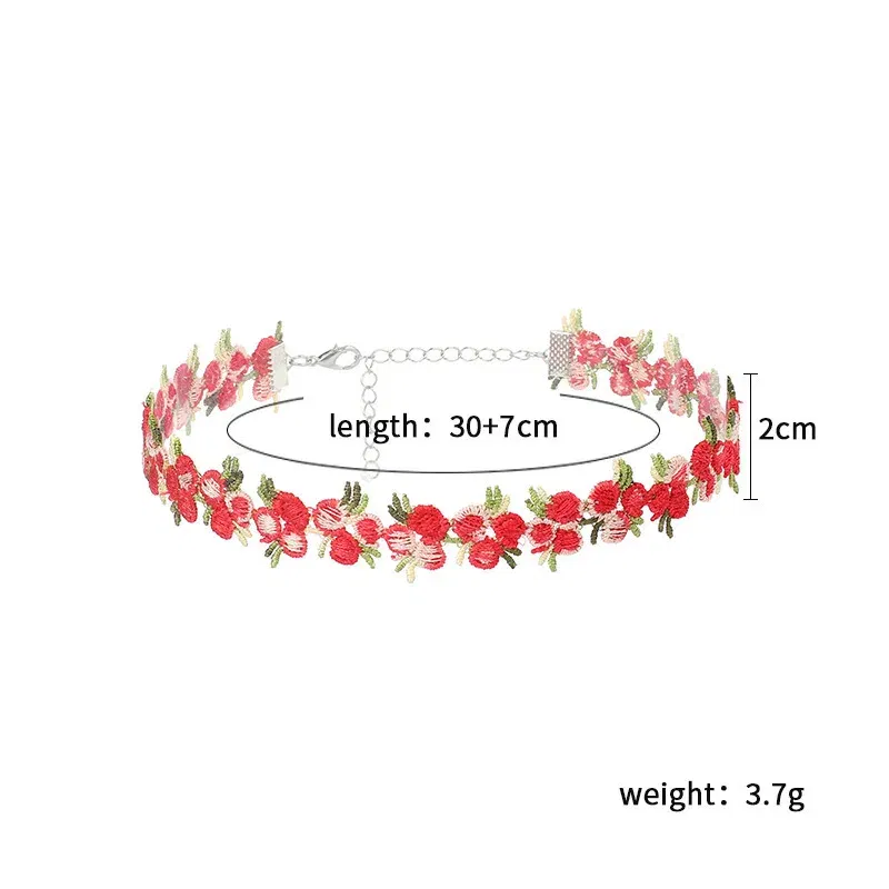 Metal Color: Steel color - New Sweet Flowers Lace Necklace Choker for Women Girls Good Quality Embroidery Fashion Romantic Design Accessory Jewelry