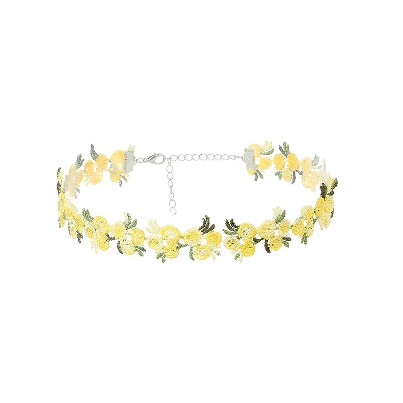 Metal Color: Steel color - New Sweet Flowers Lace Necklace Choker for Women Girls Good Quality Embroidery Fashion Romantic Design Accessory Jewelry