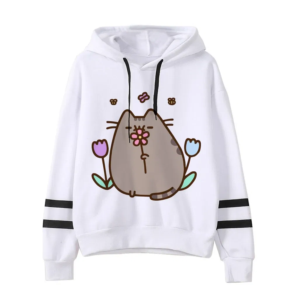 Color: SKY BLUE, Size: XXL - Women Ullzang Cute Cat Funny Cartoon Sweatshirt Pusheen Cat Kawaii Harajuku Korean Style Hoodies Graphic Fashion Hoody Female