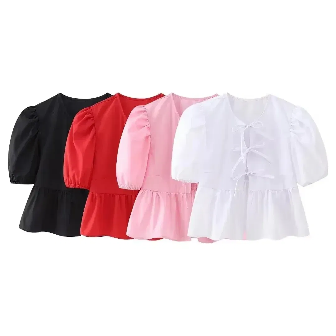Color: SKY BLUE, Size: XS?€old?‰ - HH Fashion Solid Hollow Out Shirt Women Causal O Neck Short Sleeved Lace Up Tops Chic Female Casual Blouse Streetwear 2024