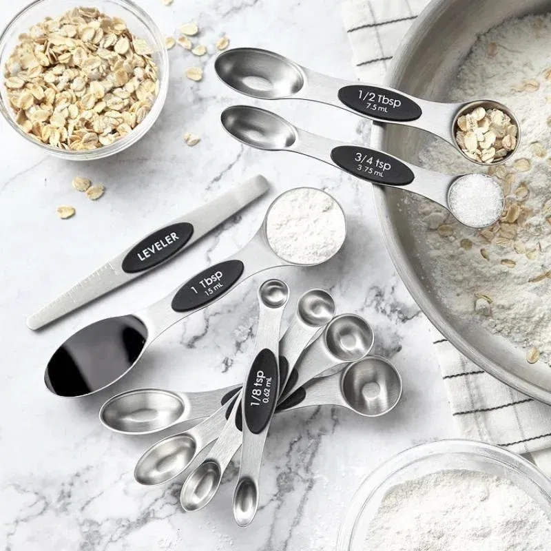 Color: Light Grey, Measuring Weight: 1g - 8Pcs/Set Magnetic Measuring Spoon Set Stainless Steel Stackable Double-sided Teaspoons Metal Accurate for Cooking Baking Food