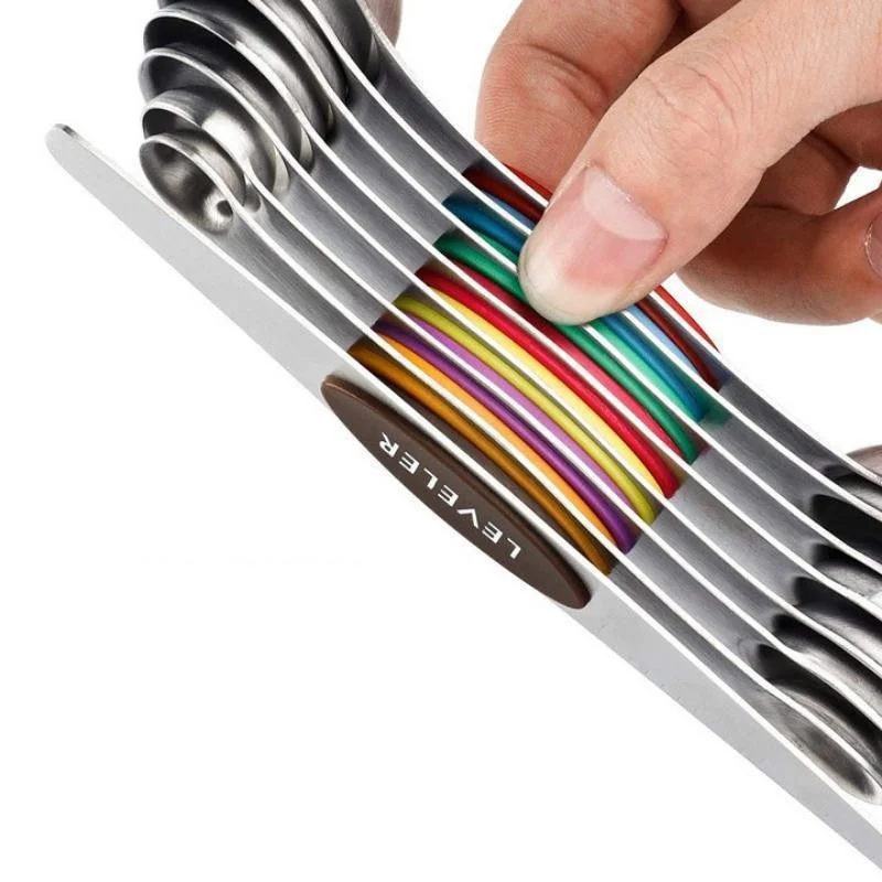 Color: Light Grey, Measuring Weight: 1g - 8Pcs/Set Magnetic Measuring Spoon Set Stainless Steel Stackable Double-sided Teaspoons Metal Accurate for Cooking Baking Food