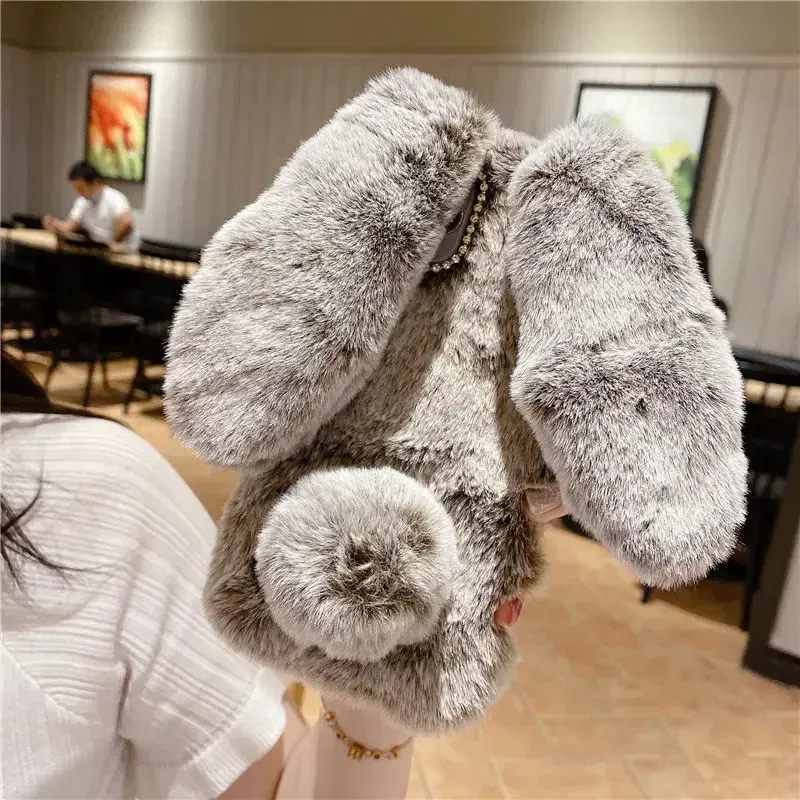 Color: Blue, Material: Neoprene - Warm Plush Rabbit Fluffy fur Cover for Samsung A15 A25 A35 A55 A14 A24 A34 A54 A13 A23 A33 A53 A12 A22 A32 A52 A51 Phone Case