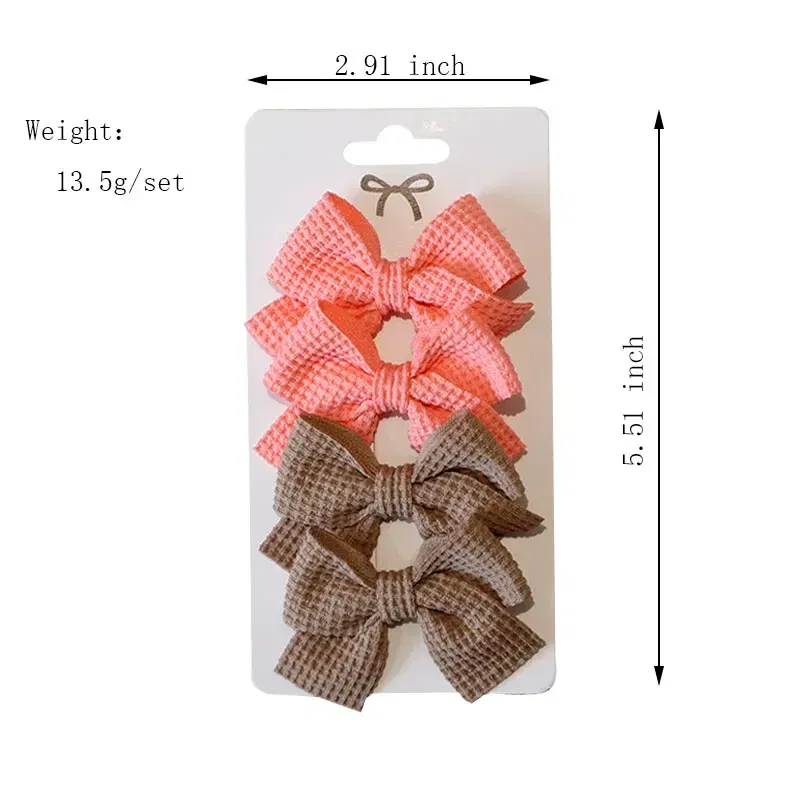 Color: Light Beige - 4PCS Soft Cotton Bow Hairpin Girl Sweet Plaid Design Hairpin Color Block Delicate Hairgripe Barrettes Kawaii Child Accessories