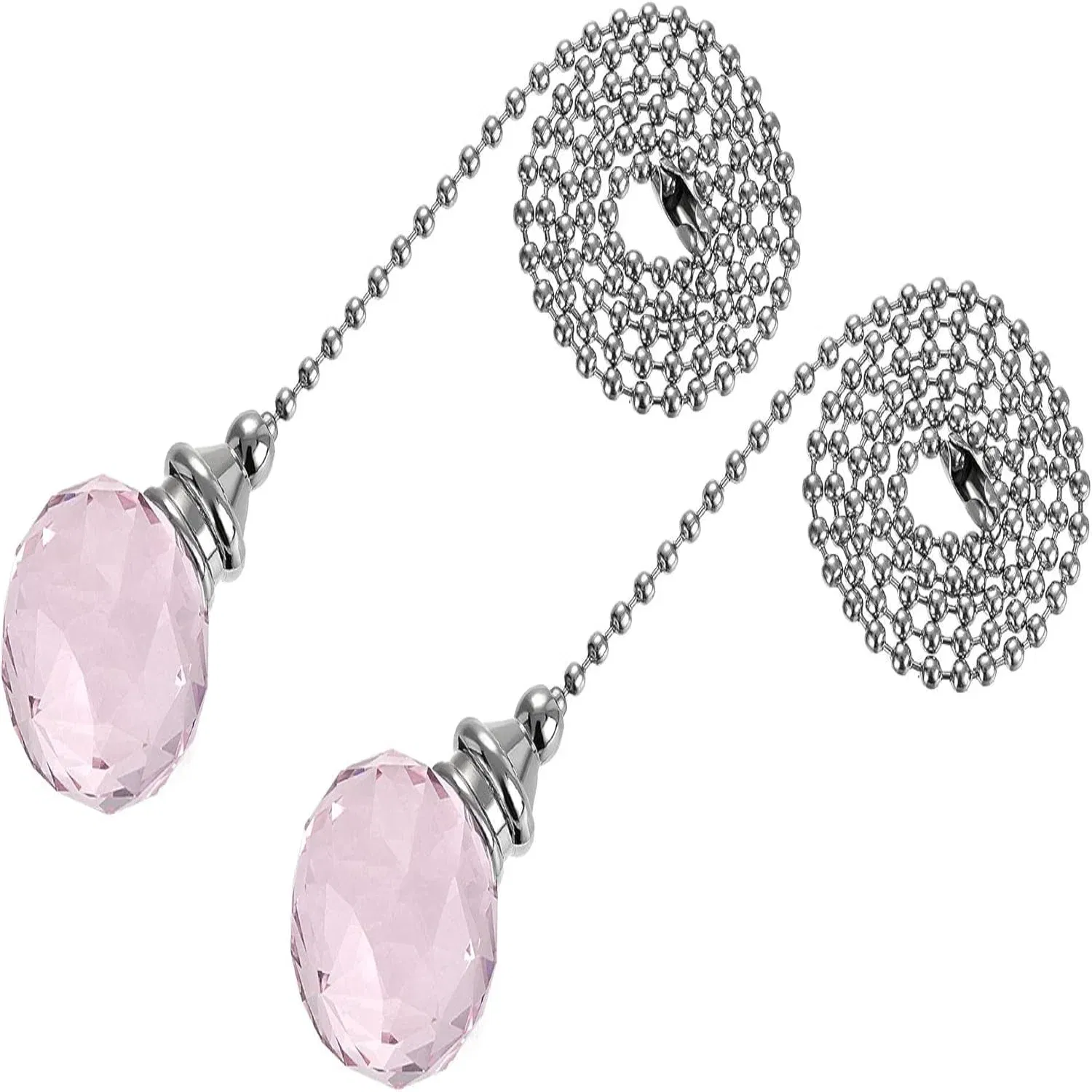 Color: Pink, Ships From: CHINA - Ceiling Fan Pull Chain, 20 Inch Nickel Finish Chain Ornament Extension, 30mm Red Crystal Ball Pendant 2Pcs