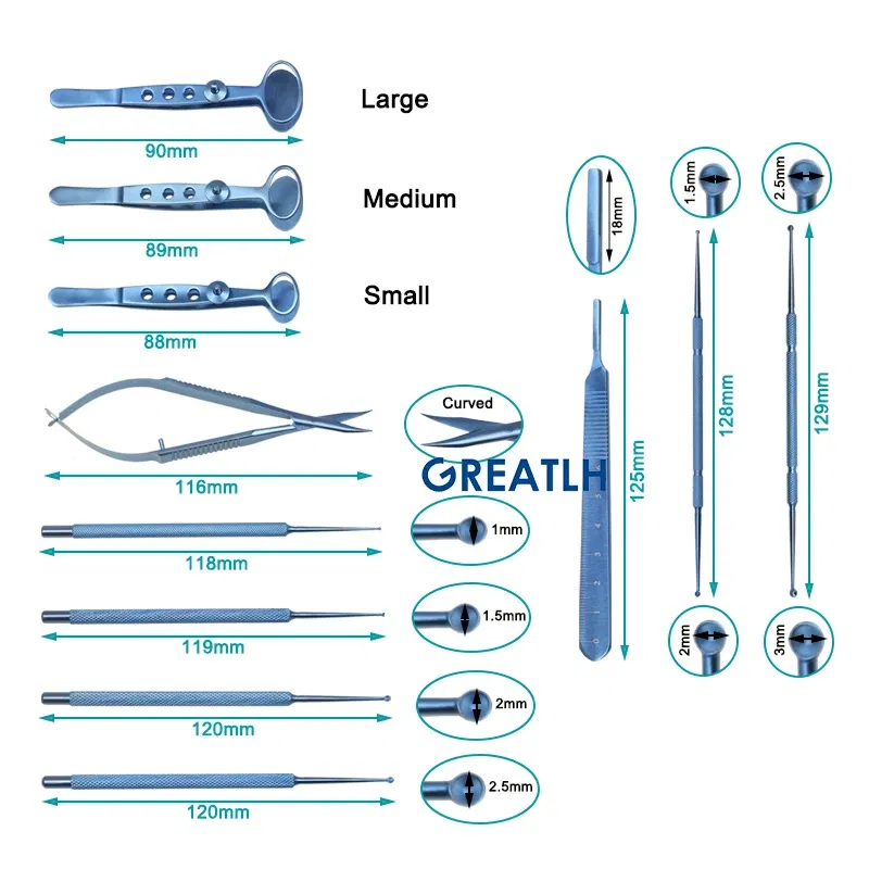 Color: DEEP BLUE - Chalazion Curette Set Sterilization Tray Case Ophthalmic Surgical Instrument Titanium Stainless Steel