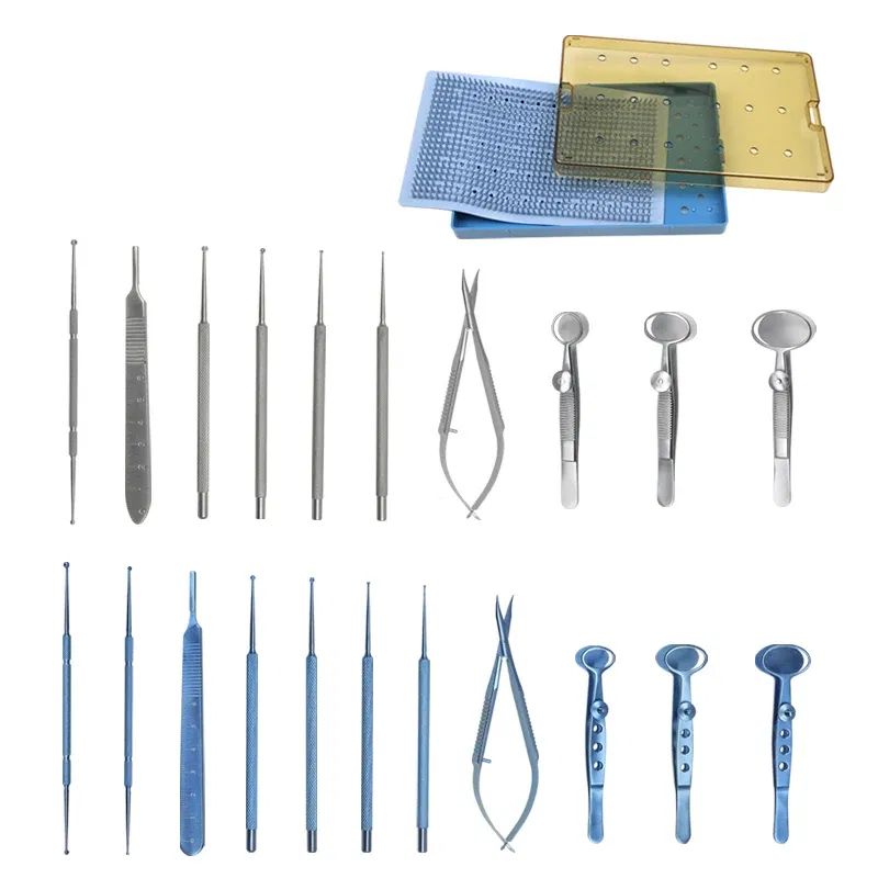 Color: DEEP BLUE - Chalazion Curette Set Sterilization Tray Case Ophthalmic Surgical Instrument Titanium Stainless Steel