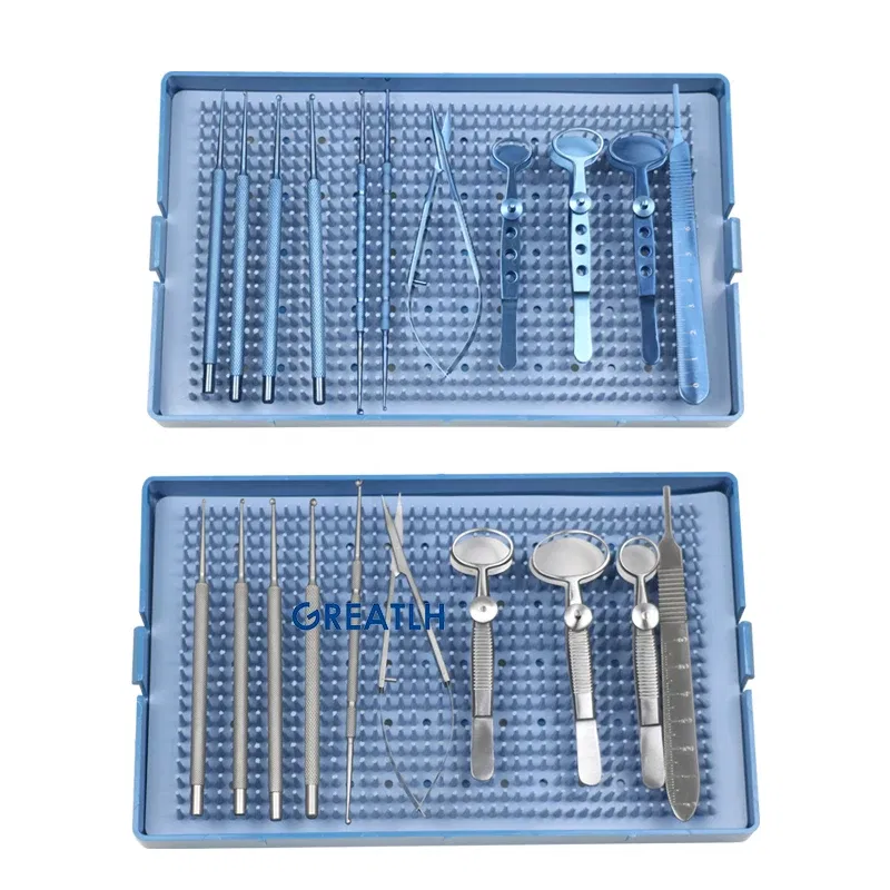 Color: DEEP BLUE - Chalazion Curette Set Sterilization Tray Case Ophthalmic Surgical Instrument Titanium Stainless Steel