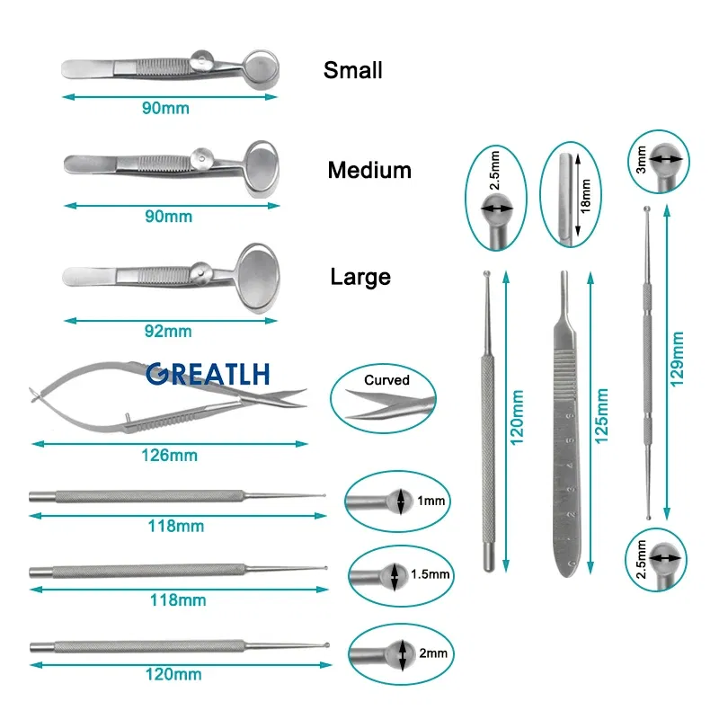 Color: DEEP BLUE - Chalazion Curette Set Sterilization Tray Case Ophthalmic Surgical Instrument Titanium Stainless Steel