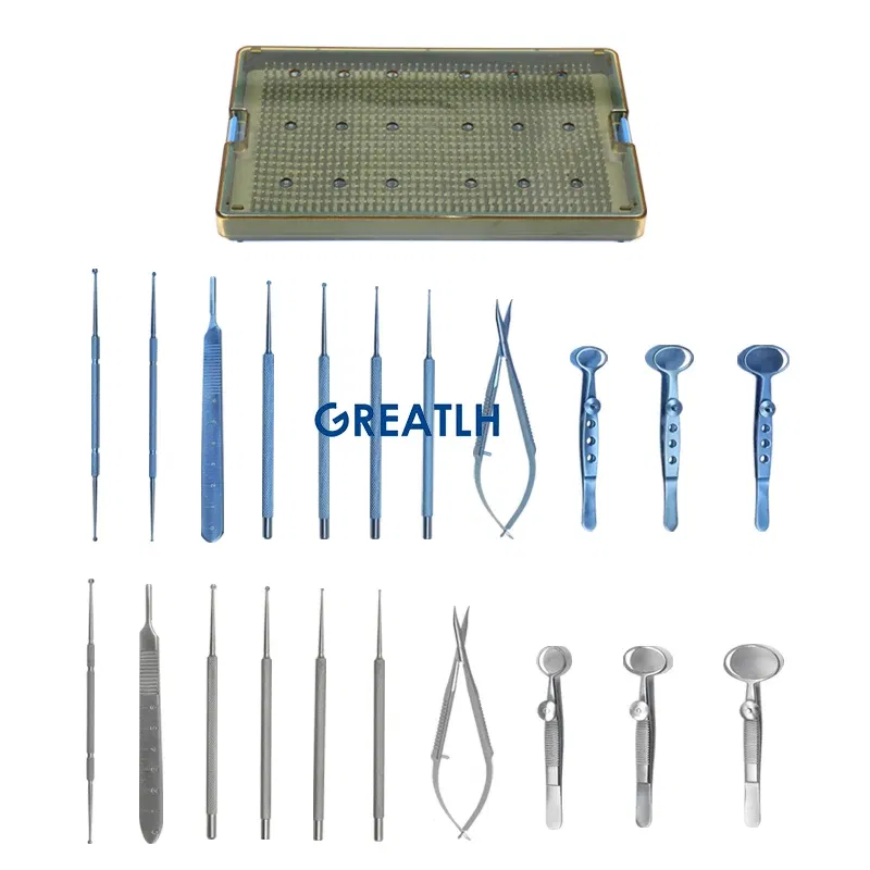 Color: DEEP BLUE - Chalazion Curette Set Sterilization Tray Case Ophthalmic Surgical Instrument Titanium Stainless Steel
