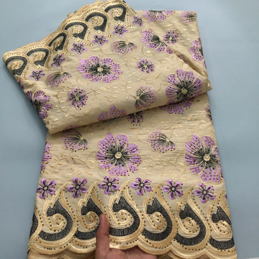 Color: Yellow, length: 5 yards, Width: 120cm - Green Nigerian Embroidered Cotton Lace Fabric 2025 High Quality 5 Yards African Swiss Lace Fabric Party Dress for Women A4210
