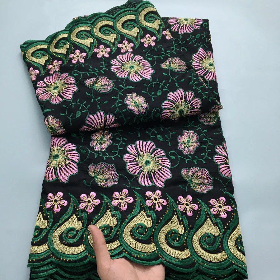 Color: Yellow, length: 5 yards, Width: 120cm - Green Nigerian Embroidered Cotton Lace Fabric 2025 High Quality 5 Yards African Swiss Lace Fabric Party Dress for Women A4210