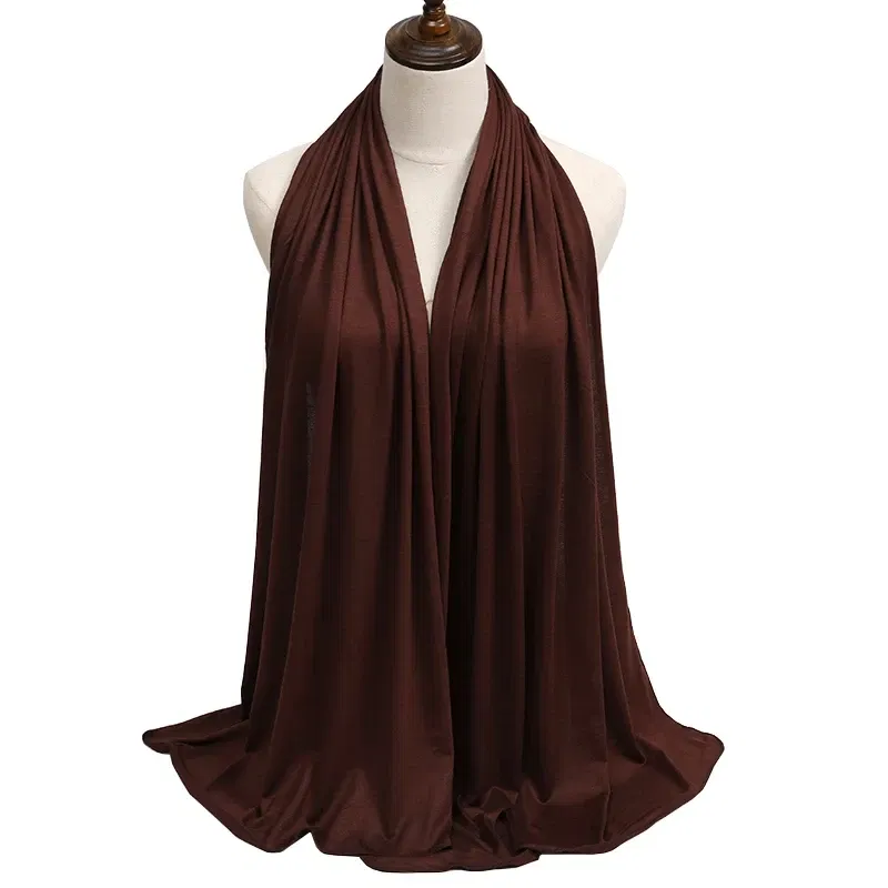 Color: Rust Red - Modal Cotton Jersey Hijab Scarf Long Muslim Shawl Plain Soft Turban Tie Head Wraps For Women Africa Headband 170x60cm