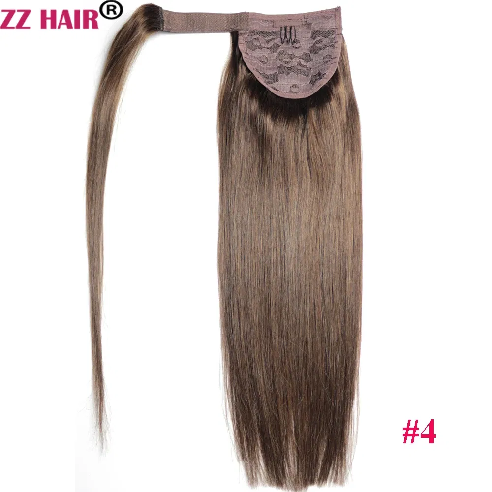 Color: #4, Life Span: 6 Months With Proper Care, Stretched Length: 24inches, Longest Hair Proportion: 35%-45% - ZZHAIR 100% Human Hair Extensions 16"-28" Machine Made Remy Magic Wrap Around Ponytail 60g-120g Clip In Horsetail Stragiht