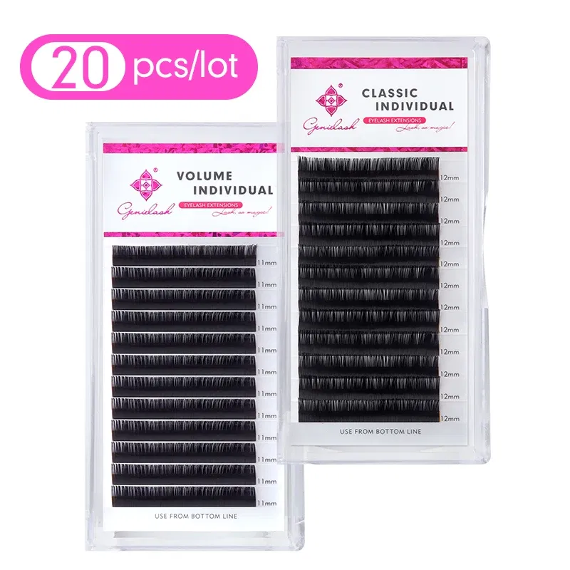 Curl: D, Thickness: 0.20mm, Length: MIX - Genie 20pcs/lot All Sizes Mink individual lash Extensions hybrid set volume eyelash extensions mega volume individual eyelashes