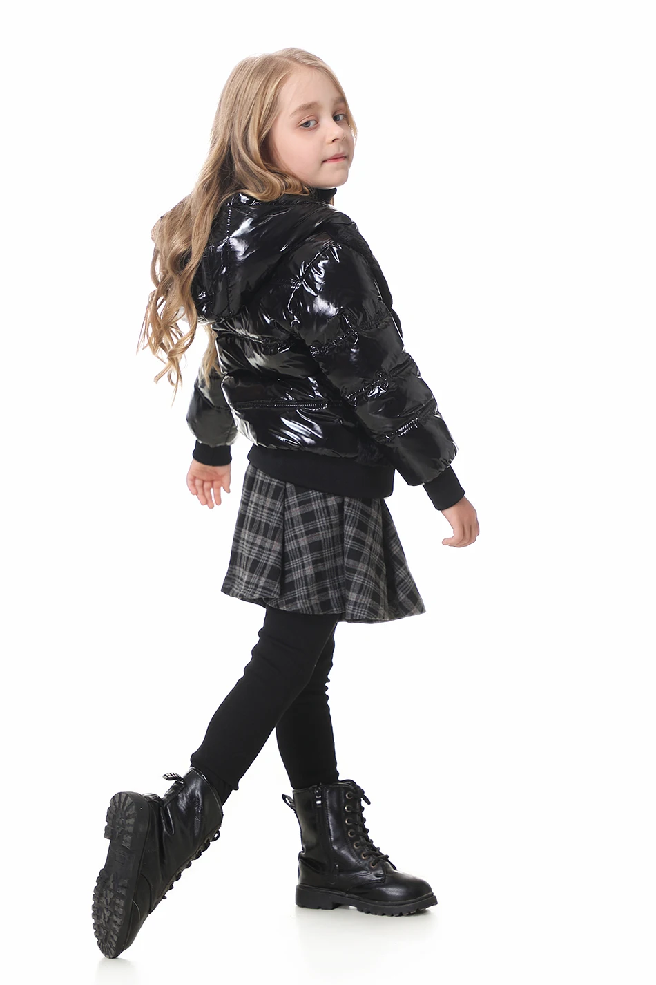 Color: black, Kid Size: 16t - Fashion joining design winter coats filling white duck down warm jackets soft fur fabric and glossy black waterproof coats