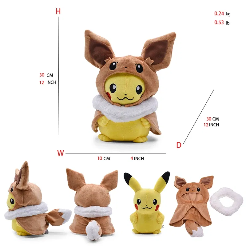 Color: Thistle - Cos Eevee Pikachu Cosplay Plush Toys Pikachu Peluche Lucario Stuffed Animal Doll Collectible Gift,Cartoon 20-30CM