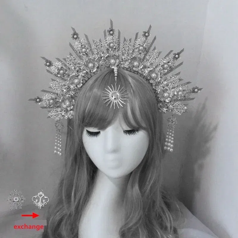 Color: green - MATERIAL PACKAGE Sunburst Goddess Gold Spike Mary Halo Crown Headpiece NYLON ZIP TIE Wedding Bride Hair Band Tiar