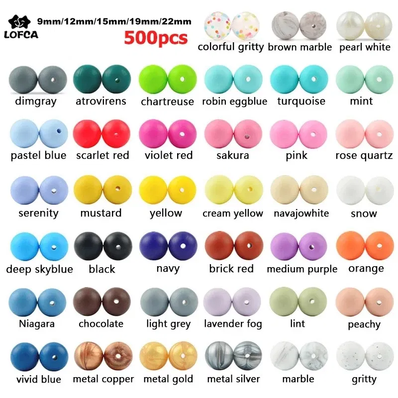 Color: Green - 500pcs Silicone Beads Food Grade Round 9mm 12mm 15mm 19mm 22mm Baby Teething Toys DIY Baby Pendant Necklace Silicone Teeth
