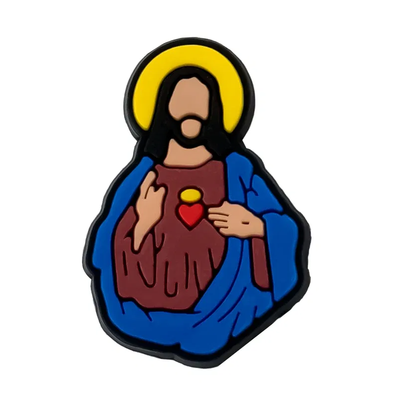 Color: VIOLET - 1pcs New Shoe Charm Religion PVC Clog Charms Crucifix Blessed Virgin Mary Clog Pin Clips Jeans Garden Sandal Shoe Decoration