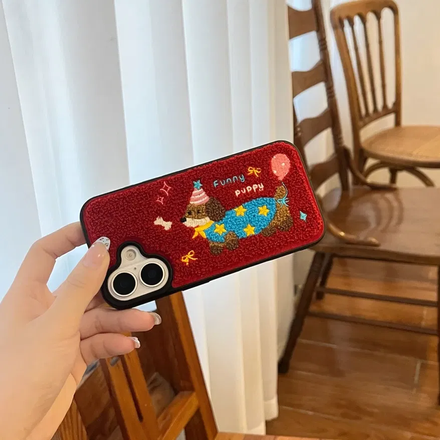 Color: Blue, Material: tpu - Luxury Cartoon Embroidery Cute Dog Cats Colorful Dots Phone Case For iPhone 13 14 15 16 Pro Max Plush Winter Shockproof Cover