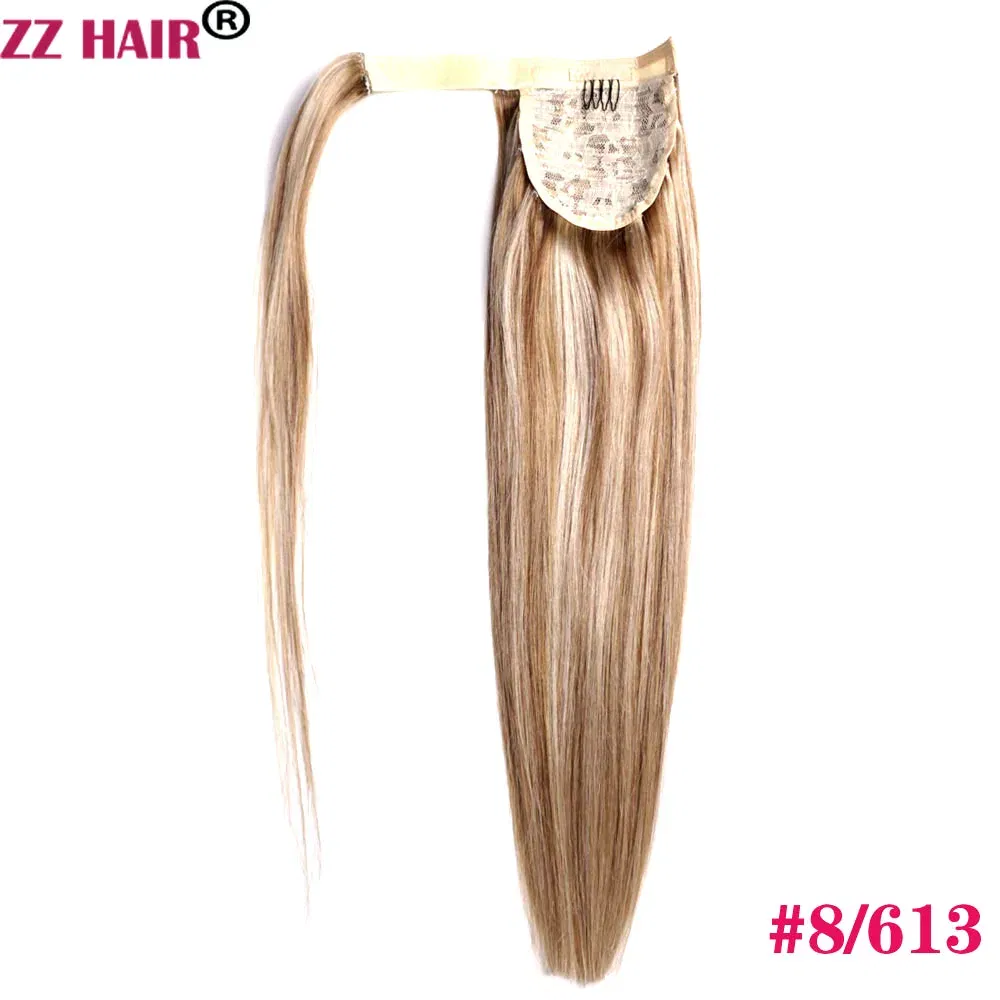 Color: P8/613, Life Span: 6 Months With Proper Care, Stretched Length: 18inches, Longest Hair Proportion: 35%-45% - ZZHAIR 100% Human Hair Extensions 16"-28" Machine Made Remy Magic Wrap Around Ponytail 60g-120g Clip In Horsetail Stragiht