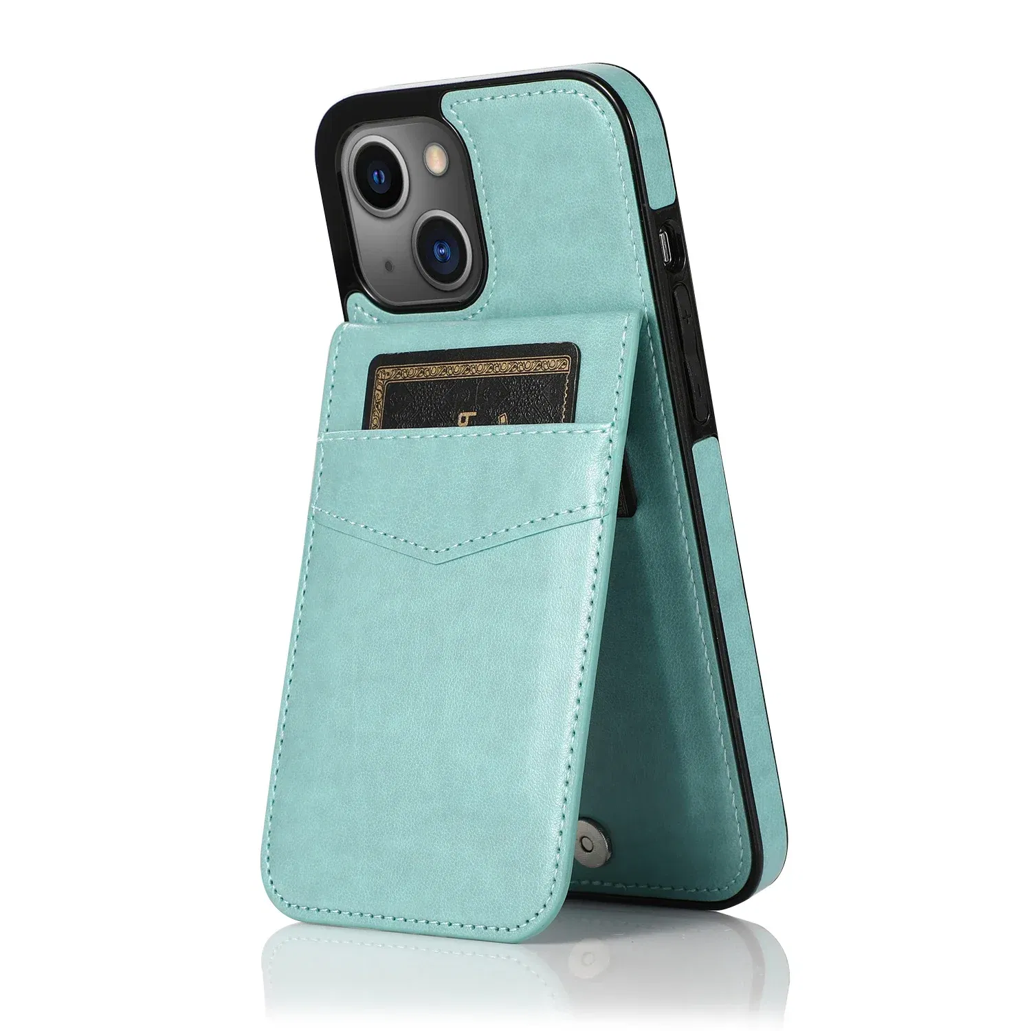 Color: SKY BLUE, Material: PVC - Faux Leather Wallet Kickstand Phone Case for IPhone 13 12 Mini 16E 16 15 14 11 Pro Max X XR XS 7 8 Plus Case with Credit Card