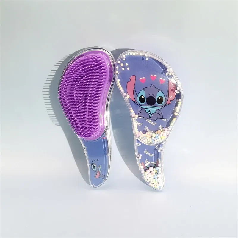 Color: Red - Disney Stitch S-shaped Comb Cute Cartoon Massage Curly Hair Anti Knotting Portable Hairdressing Comb Girl&Child Holiday Gifts