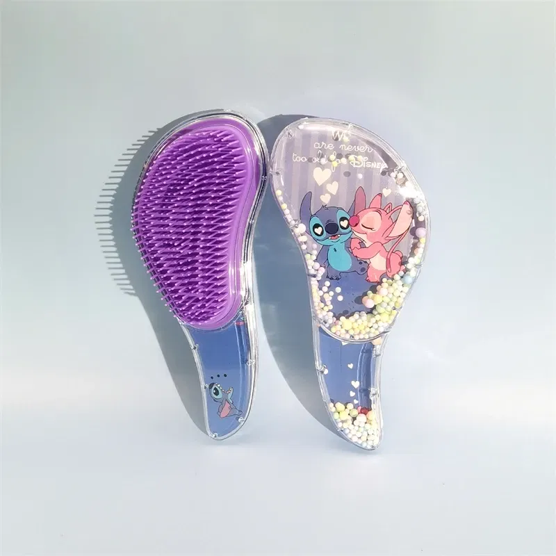 Color: Red - Disney Stitch S-shaped Comb Cute Cartoon Massage Curly Hair Anti Knotting Portable Hairdressing Comb Girl&Child Holiday Gifts