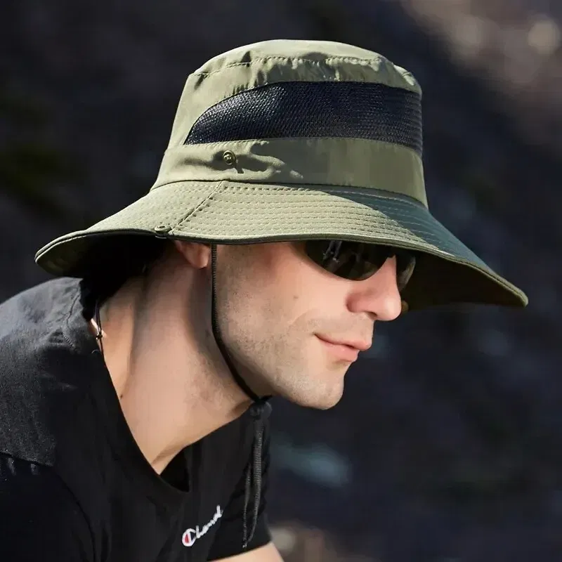 Color: black, Size: One Size - 100% Polyester New Summer Breathable Fisherman Hat Outdoor Mountaineering Hat Big Eaf Sunshade Hat Benni Hat