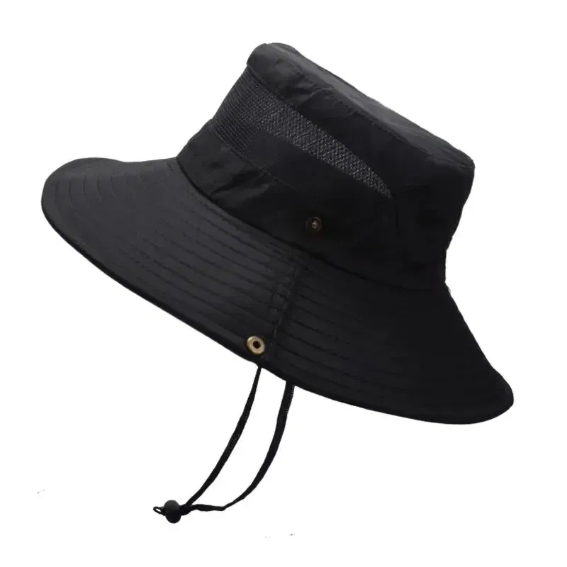 Color: black, Size: One Size - 100% Polyester New Summer Breathable Fisherman Hat Outdoor Mountaineering Hat Big Eaf Sunshade Hat Benni Hat